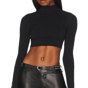 NWT Free People Black Long-Sleeve Cropped Mock Neck Top | size XS/S